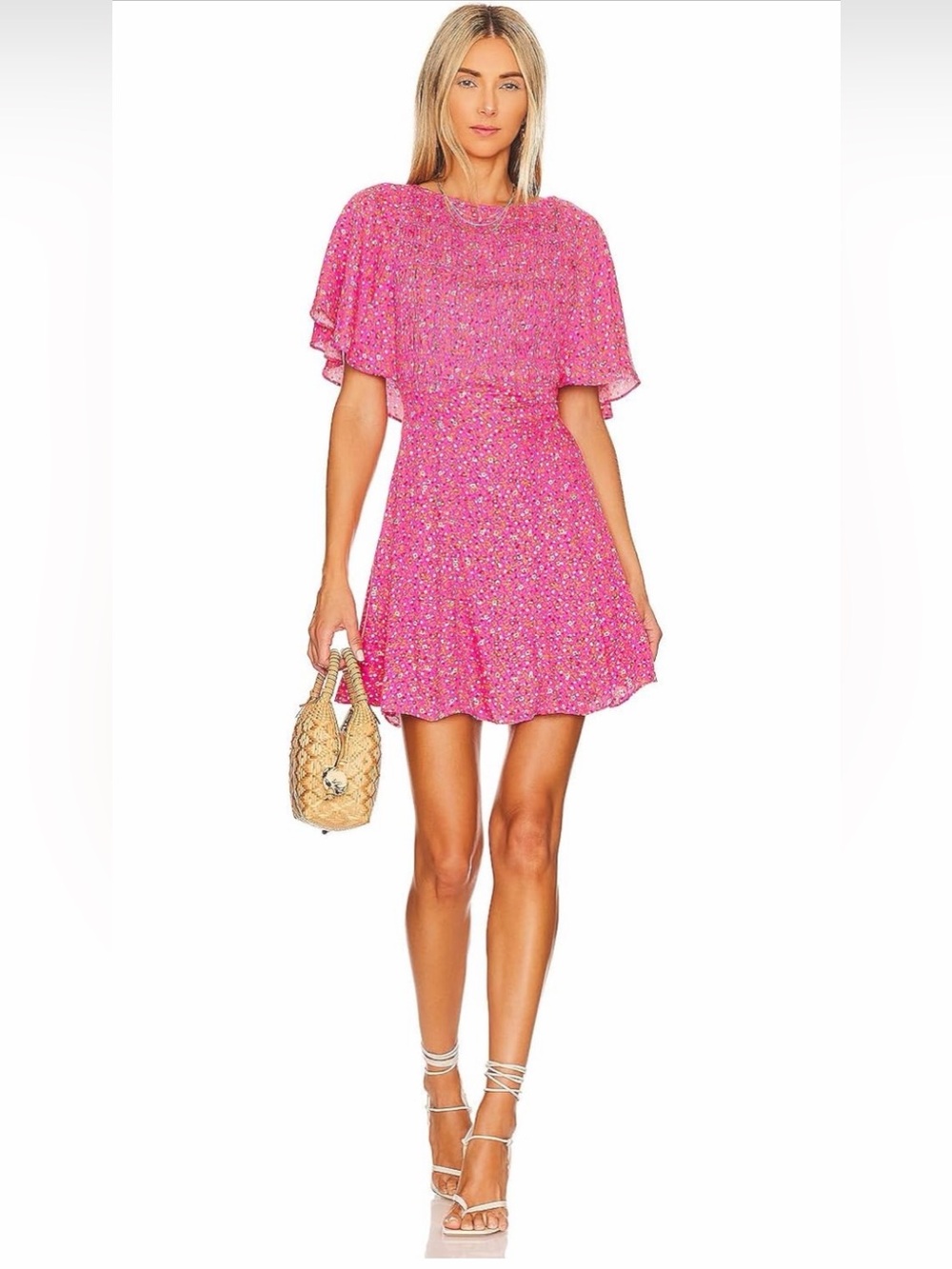 Free People Florence Mini Dress in the "Femme Combo" pink floral print